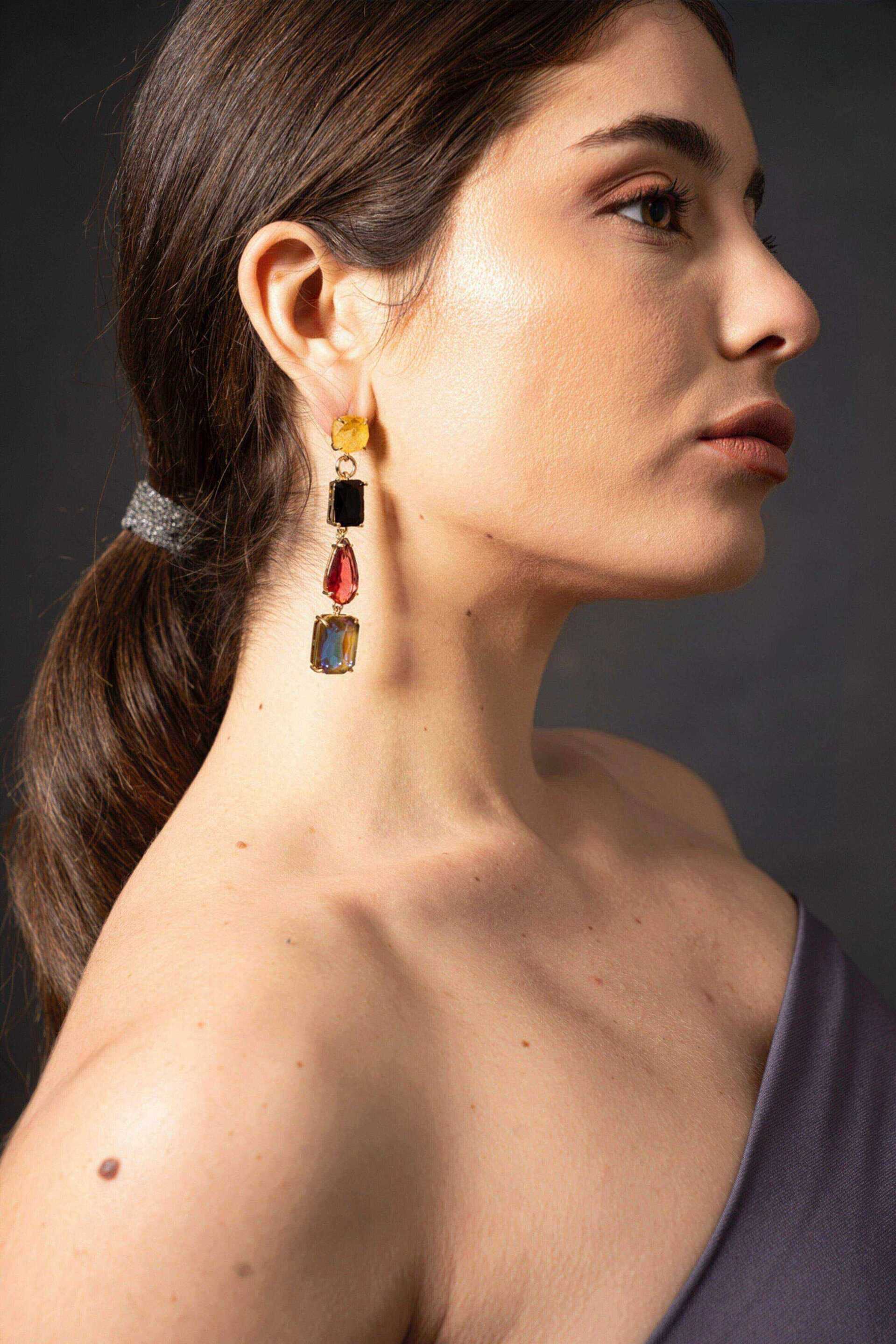 Miniatura Orecchini pendenti Multicolor a quattro elementi  - 100%CACHEMIRE