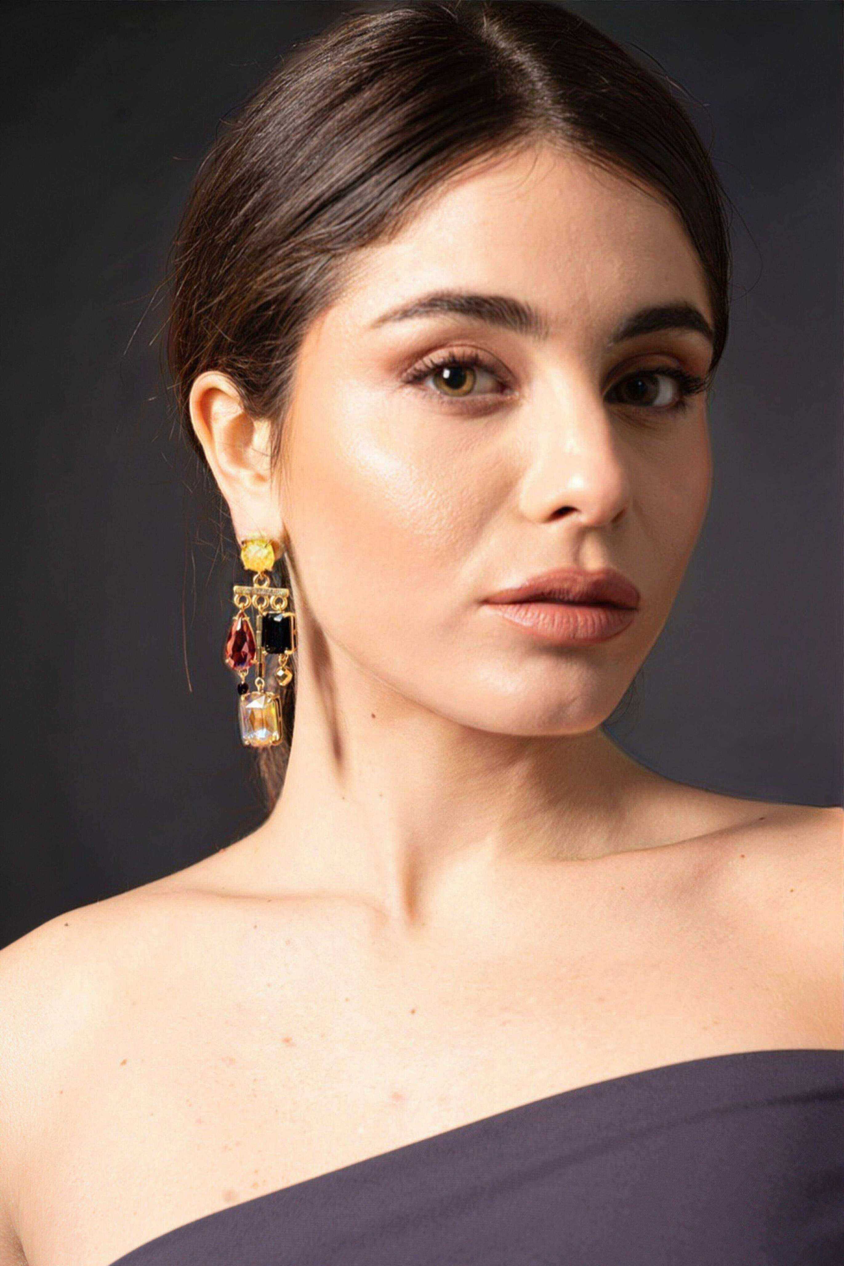 Miniatura Orecchini chandelier con cristalli misti - 100%CACHEMIRE