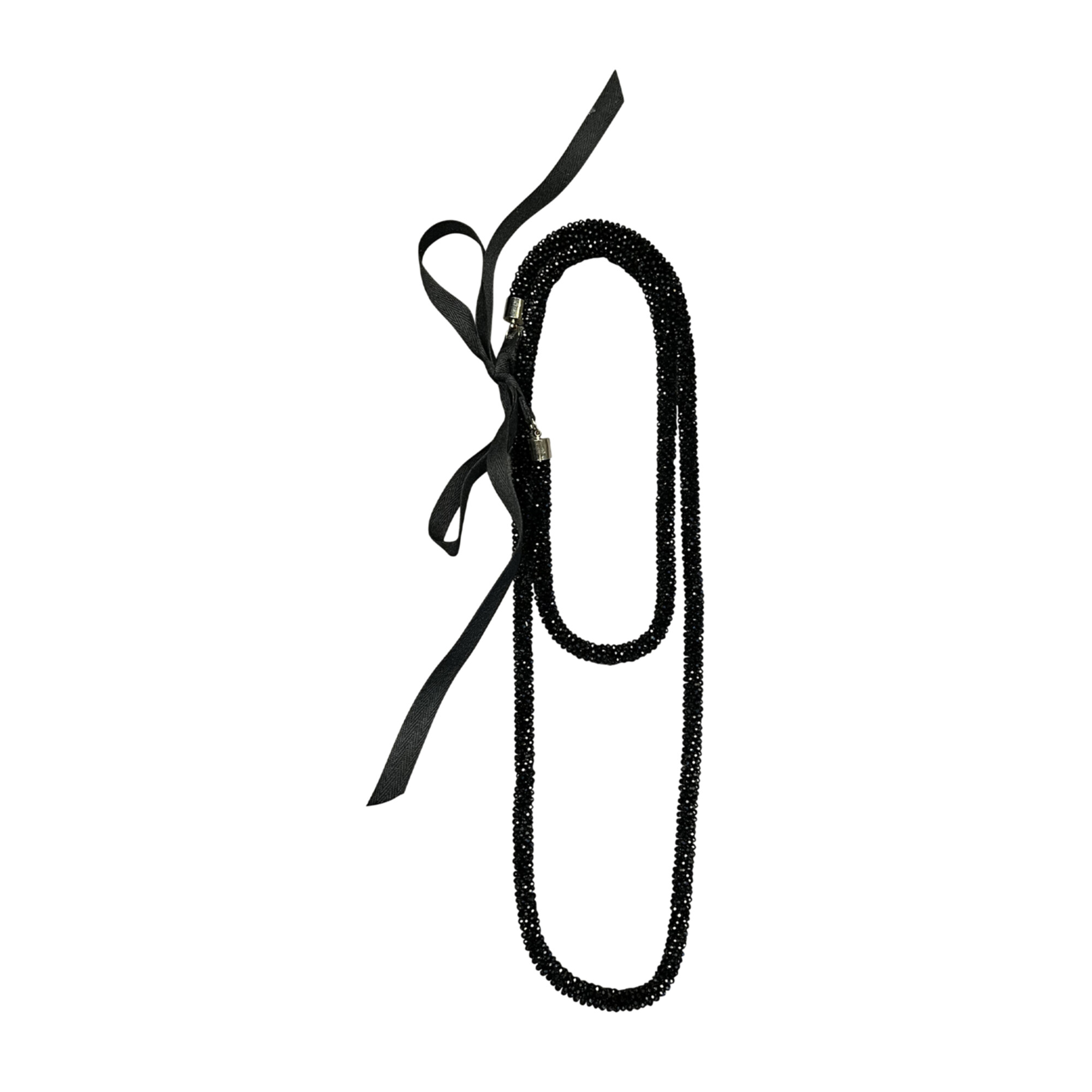 Collana lunga tubolare di micro-cristalli neri