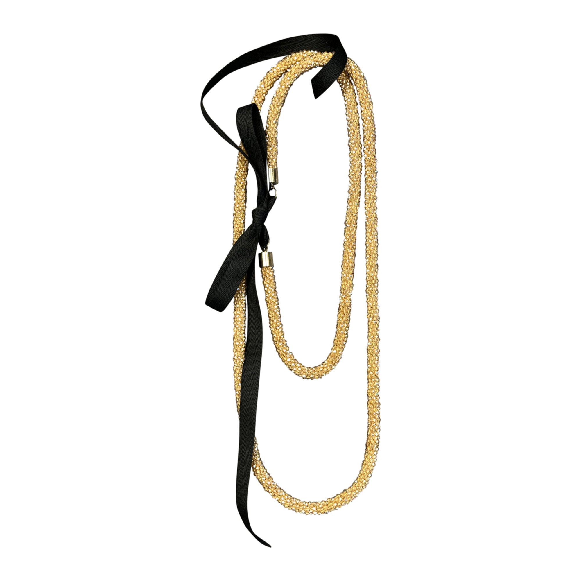 Collana lunga tubolare di micro-cristalli dorati 