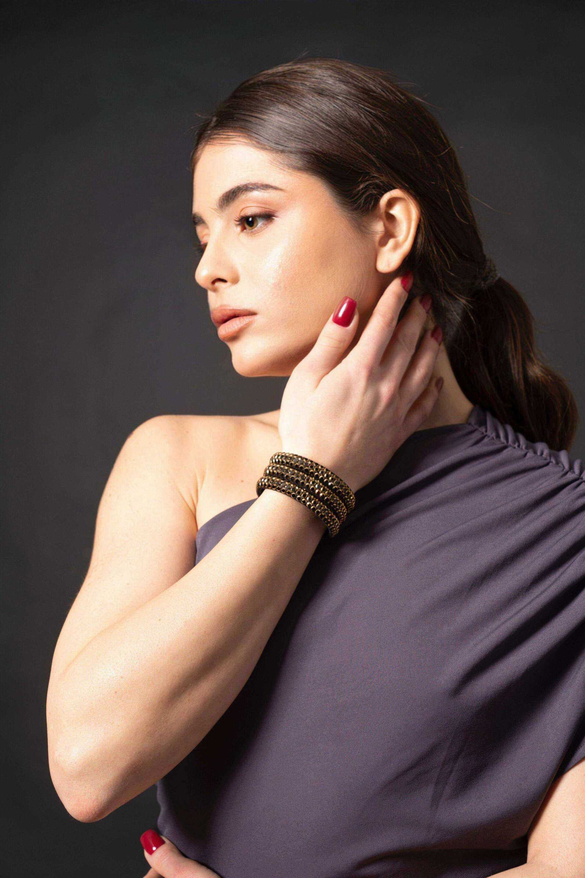 Miniatura Bracciale a fascia Multi-row cristalli neri - 100%CACHEMIRE