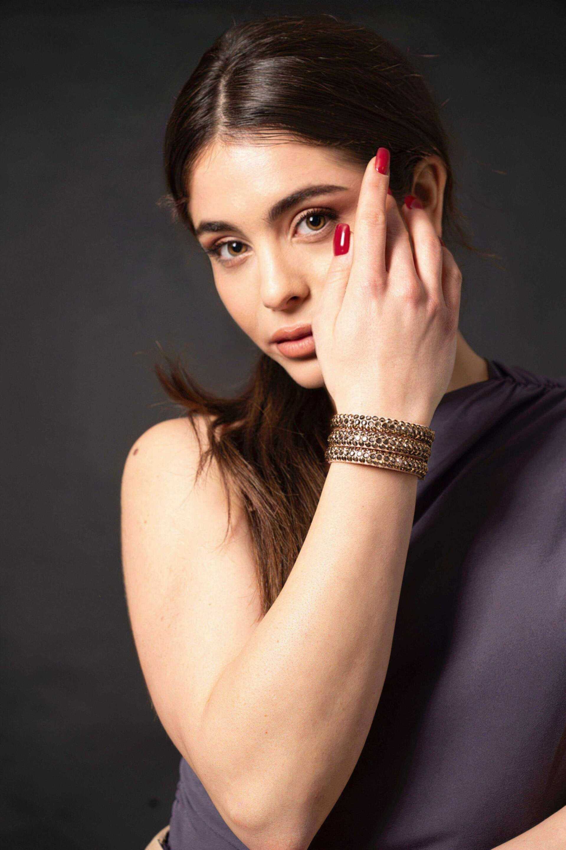 Miniatura Bracciale a fascia Multi-row cristalli dorati - 100%CACHEMIRE