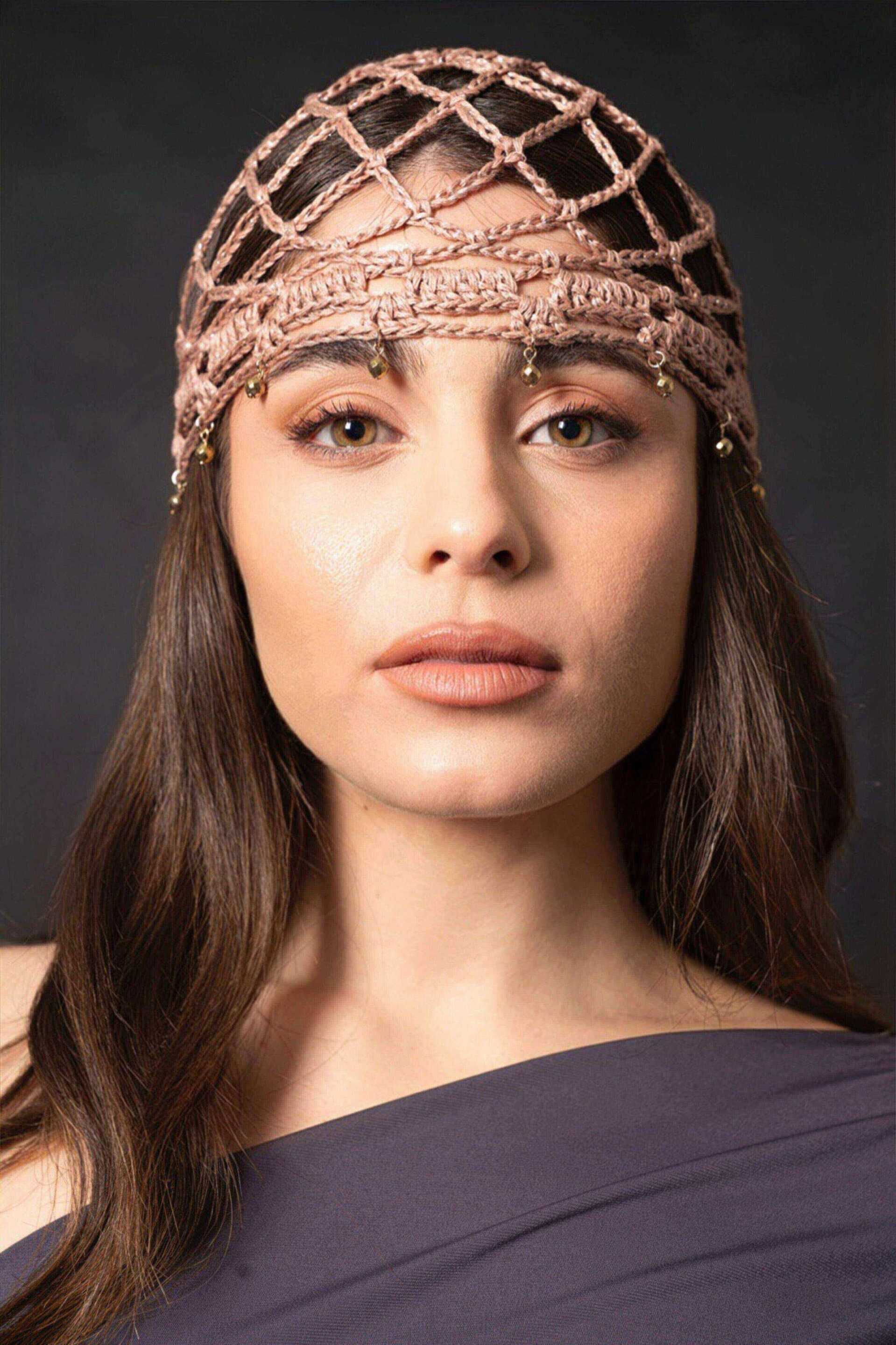 Miniatura Cuffia gioiello "Kiki" in maglia bronzata - 100%CACHEMIRE