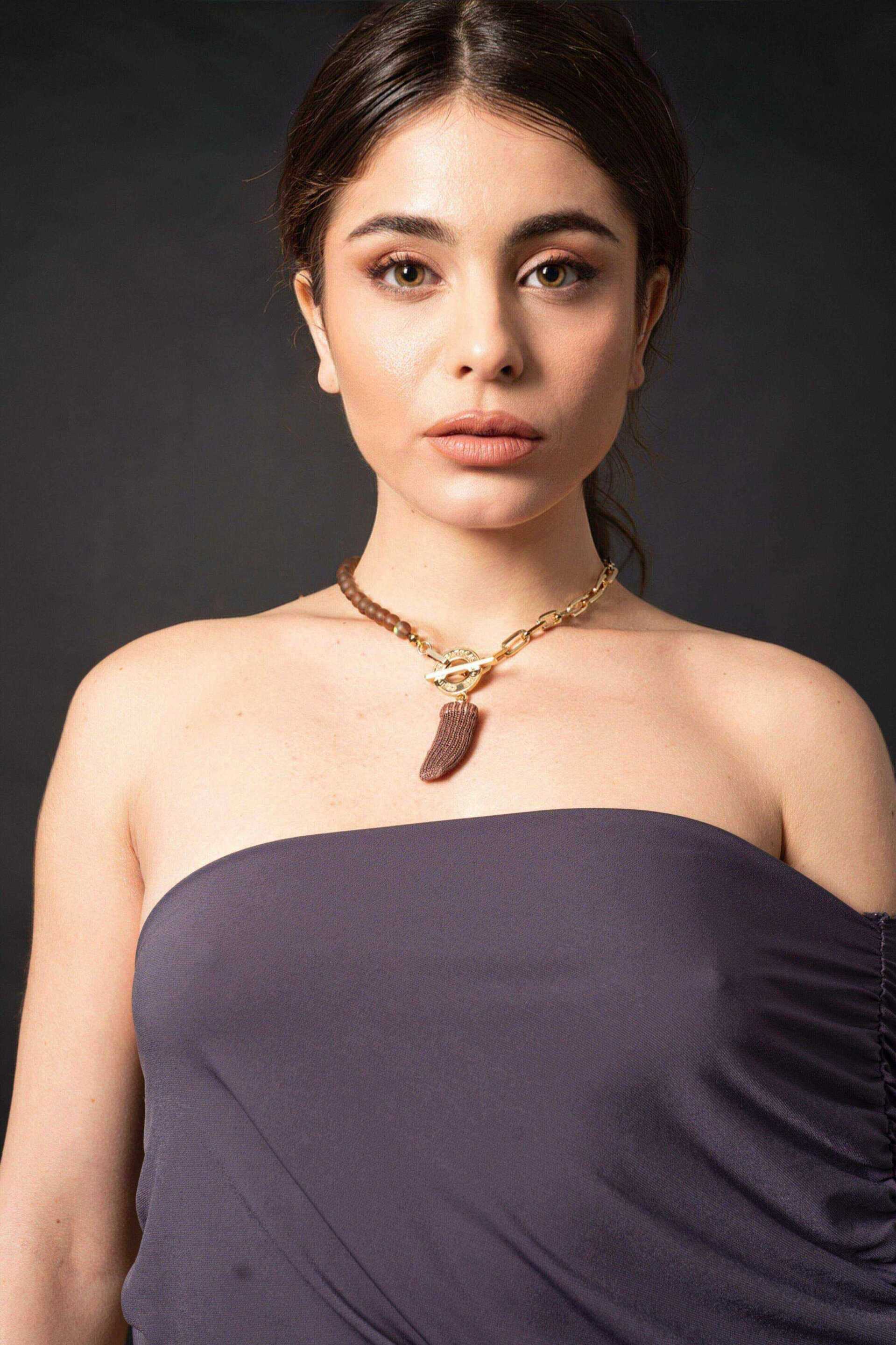 Miniatura Collana Layered corallo e pendente corno - 100%CACHEMIRE