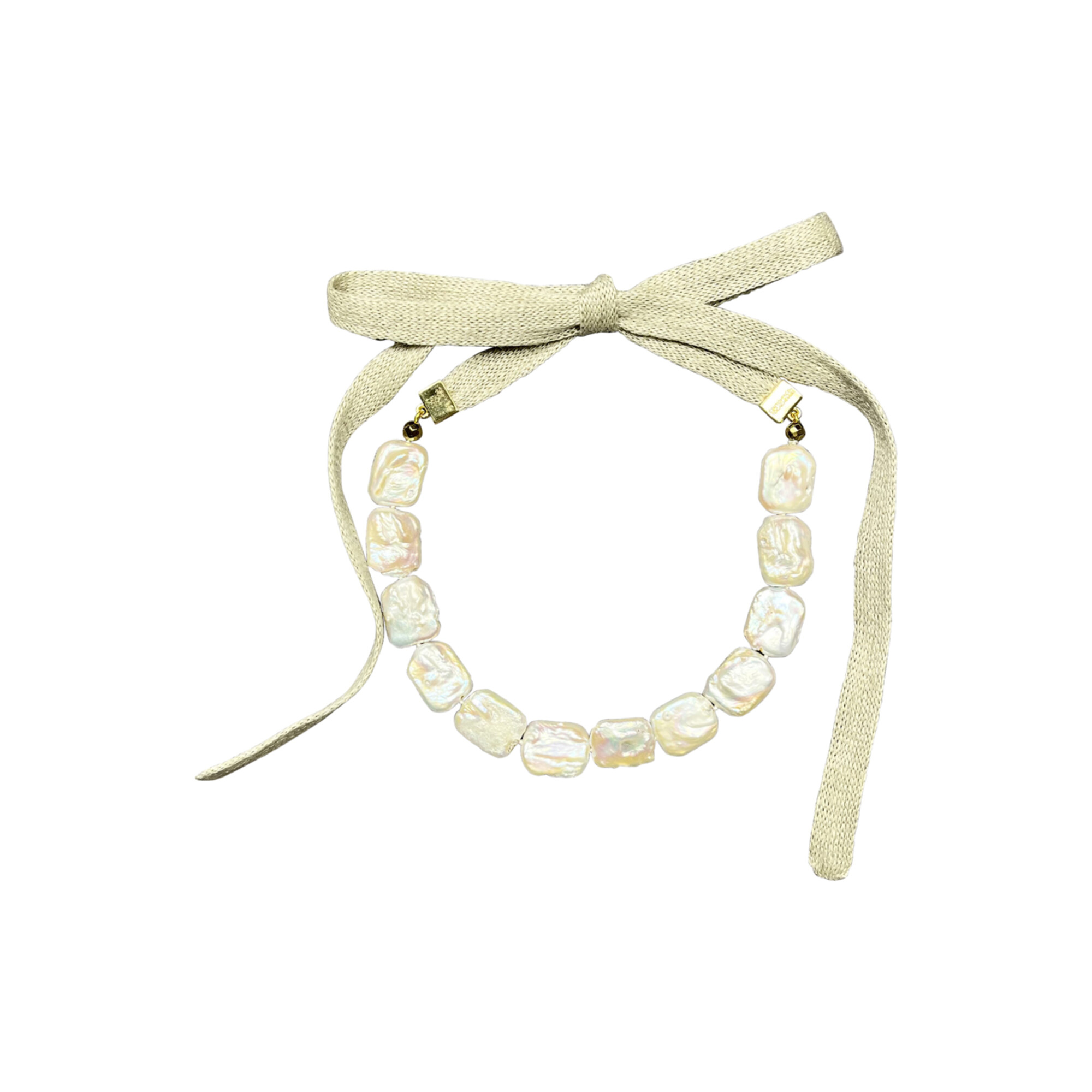 Choker di perle barocche con nastro sabbia